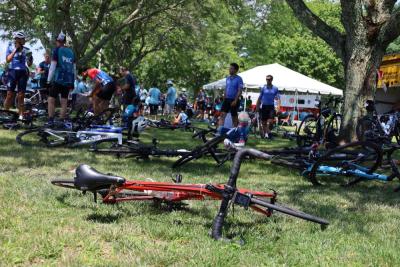 Bikes littered across the lawn