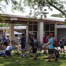 The area outside the Decas School was packed with snacks, cyclists and bicycles. 