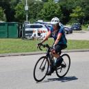 A rider steers into the Decas School pit stop. 
