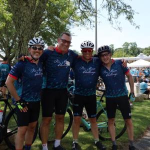 From left: Josh Hurwitz, Larry Stein, Eric Shaff and Michael Silverstein pose for a picture with 10 miles left of the Saturday ride. 